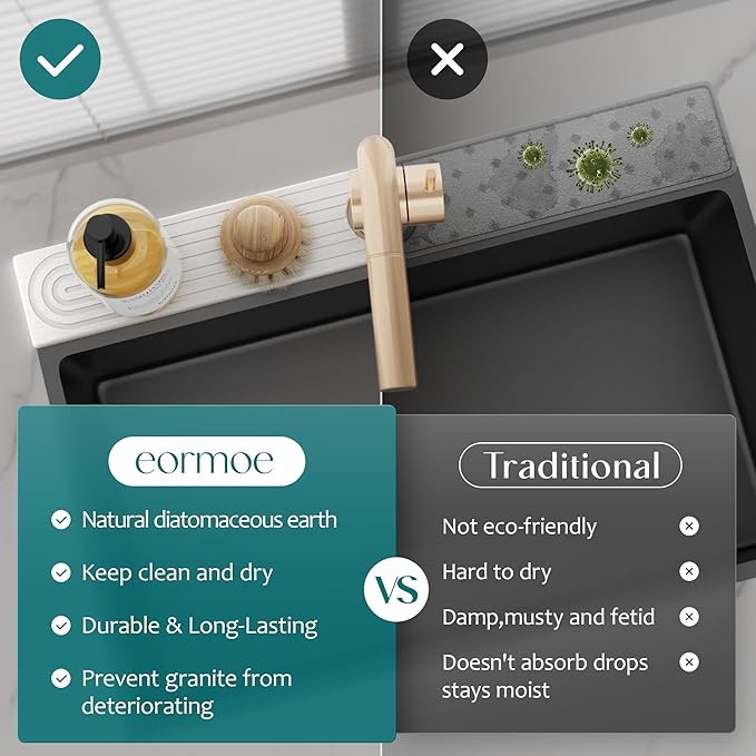 Stone Faucet Mat for Kitchen Sink – Diatomite Drying Stone Mat & Sink Protector - Image 6