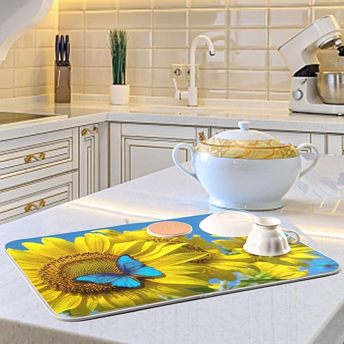 Blooming Sunflowers Dish Drying Mat Super Absorbent Drying Mat Large Coffee Mat - Image 6