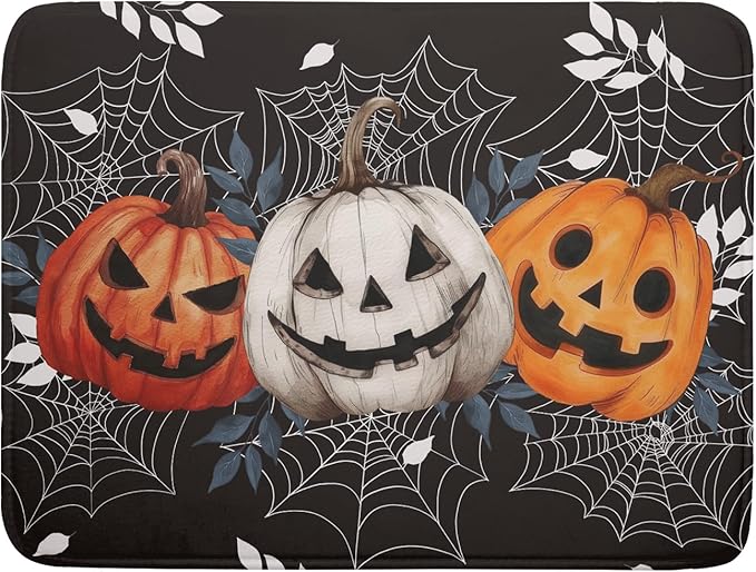 Halloween Dish Drying Mat for Kitchen Counter Spooky Pumpkins Spiderweb Super by Unknown