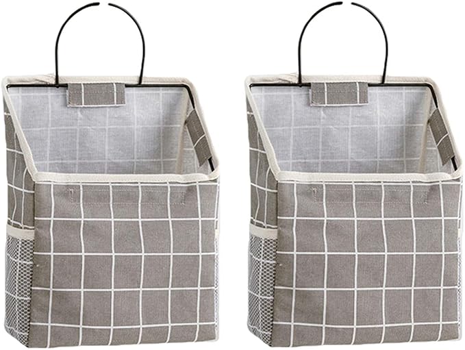2 Pcs Wall-Hanging Storage Bags, Desktop Organizer Basket Cotton Linen Hanging by Unknown