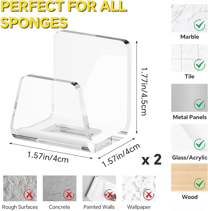 NiHome Clear Acrylic Kitchen Sink Sponge Holders 2PCS - Image 6