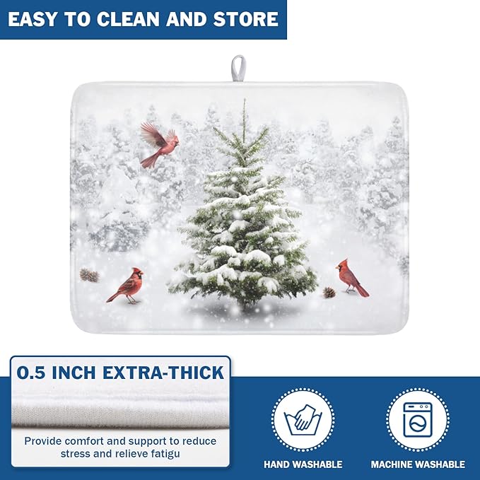 Winter Forest Dish Drying Mat for Kitchen Counter Silvery White Pine Trees Snow - Image 5