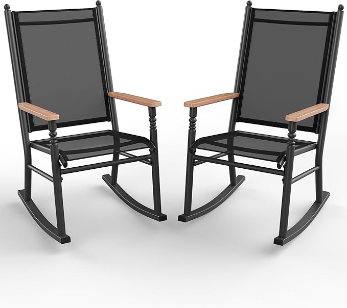 Shintenchi Outdoor Rocking Chairs Set of 2,Upgraded High Back Patio Rocking Chair Set,Breathable Textilene Fabric Outdoor Rocking Chair for Porch,Patio,Garden,Balcony,Black by Shintenchi