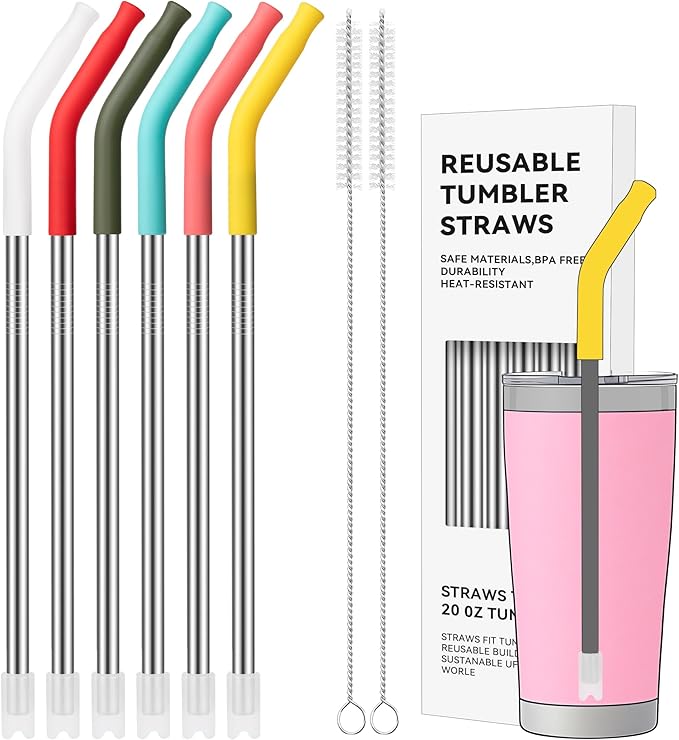 6 Pcs Reusable Metal Straws, Stainless Steel Straws by AccessoriesForWaterBottle