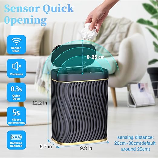 Bathroom Small Trash Can with Automatic Touchless Lid, 2.6 Gallon Smart Garbage - Image 2