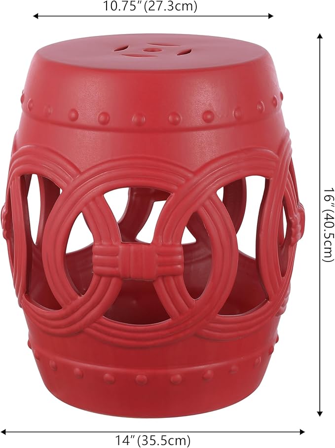 JONATHAN Y TBL1022C Lucky Coins 16" Chinese Ceramic Drum Indoor/Outdoor Garden Stool Bohemian, Coastal, Cottage, French Country, Traditional, for Living Room, Garden Room, Patio, Matte Red - Image 3