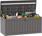 EAST OAK Outdoor Storage Box, 90 Gallon Deck Box, Waterproof Resin Storage Bin for Patio Cushions, Gardening Tools, Lockable, UV Resistant, Grey by EASTOAK