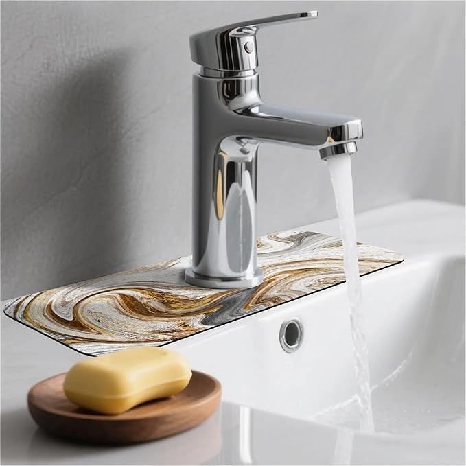 Kitchen Sink Splash Guard，White-grey gold marble Faucet Mat Sink Gadgets-Super - Image 2