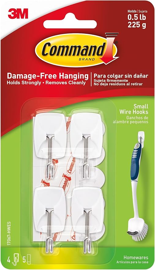 Command Small Wire Toggle Hooks, 4 Hooks and 5 Strips, Damage-Free Hanging Wall by Command