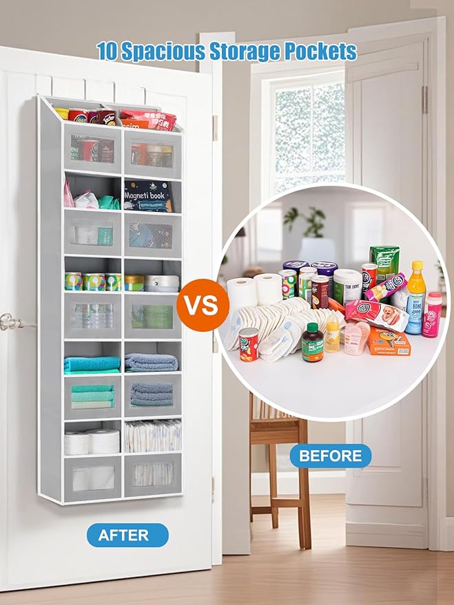 Over the Door Organizer Hanging- 10 Compartments, 80 lbs Load Behind Door - Image 2
