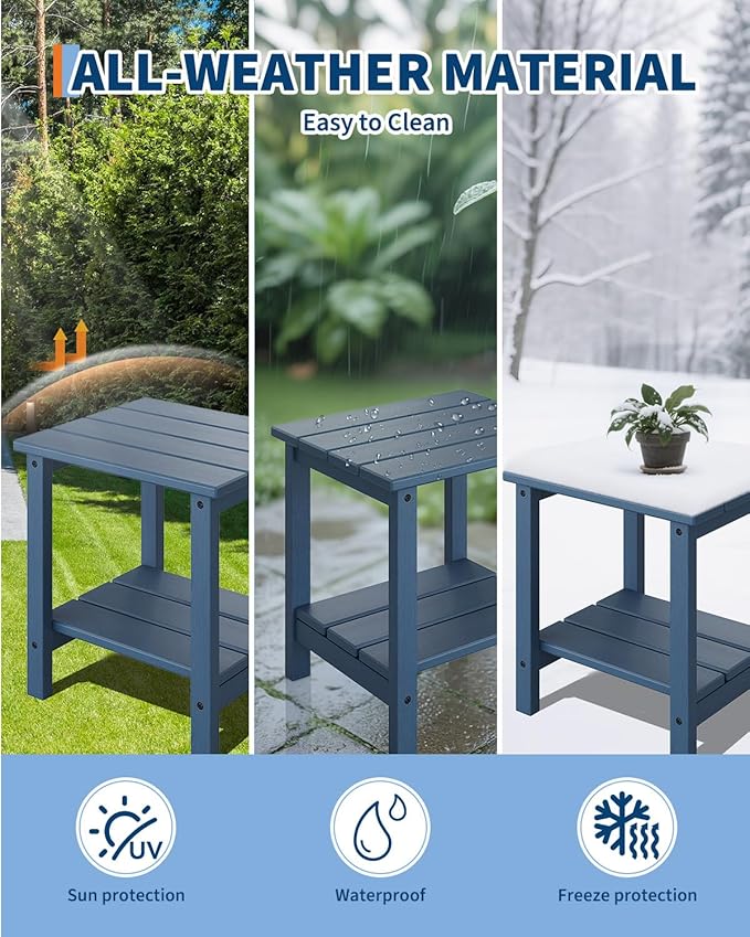 GarveeLife Poly Lumber Rocking Chair Outdoor Set of 4 with 2 Side Table - HDPE High Back Porch Rocker Chairs for Adults - All Weather Resistant Furniture for Patio - Navy Blue - Image 6