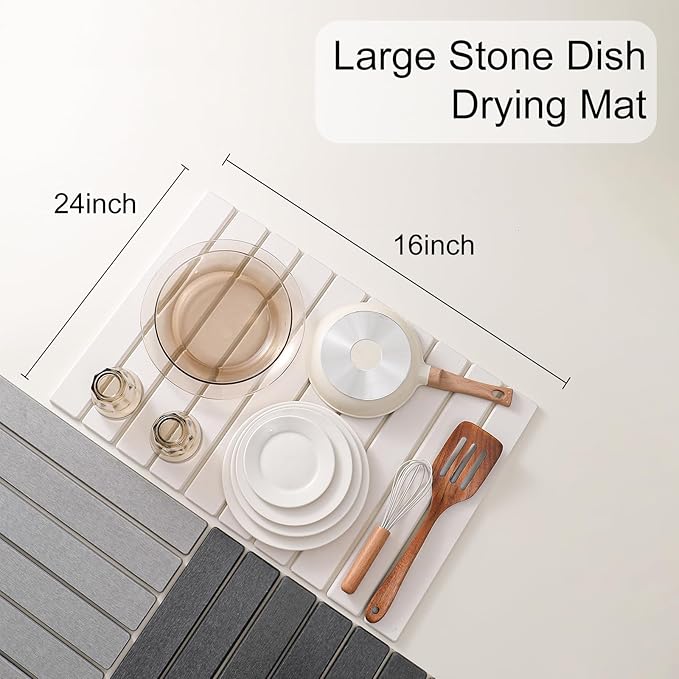 Large Stone Drying Mat for Kitchen Counter, Quick Drying Mat, Glasses and - Image 4