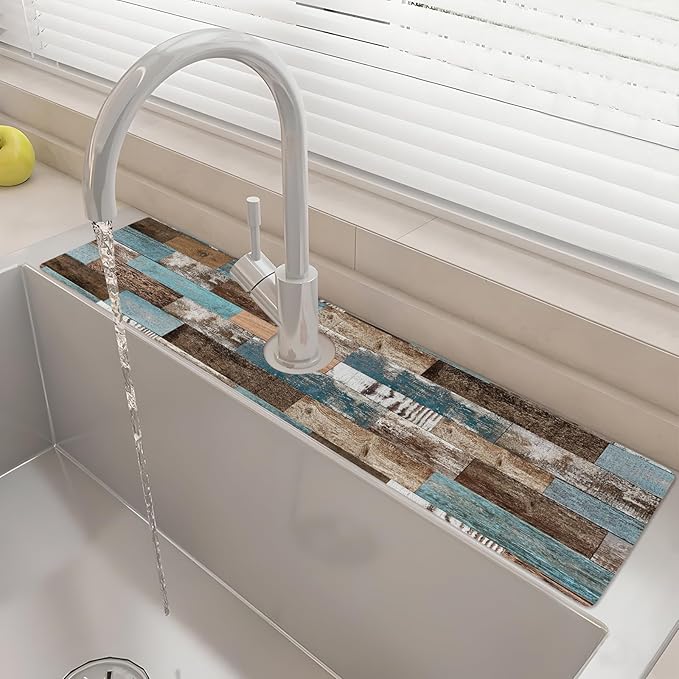 24" X 5.5" Kitchen Sink Splash Guard Faucet Mat Wood Grain Super Absorbent Fast by Unknown