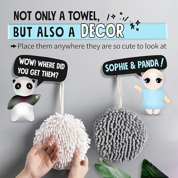 Sophie & Panda Fuzzy Ball Towel Creamy and Brown - Image 7