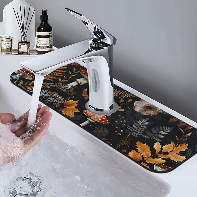 Faucet Draining Mat For Kitchen Sink, Mushrooms Ferns Wildflowers Diatom Mud - Image 7