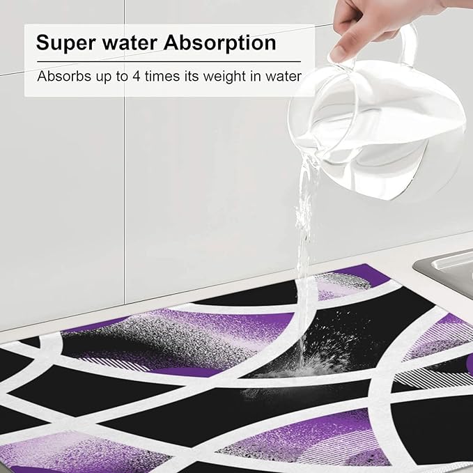 Purple Black White Geometric Abstract Dish Drying Mat - Image 5