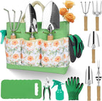 Gardening Tools 10-Piece Heavy Duty Stainless Steel Hand Tools with Durable Garden Tools Storage Tote,Rust-Proof Garden Tool Set, Ideal Gardening Gifts for Women Yellow Floral Pattern Design - Image 9