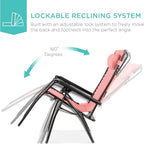 Best Choice Products Folding Zero Gravity Outdoor Recliner Patio Lounge Chair w/Adjustable Canopy Shade, Headrest, Side Accessory Tray, Textilene Mesh - Pink - Image 4
