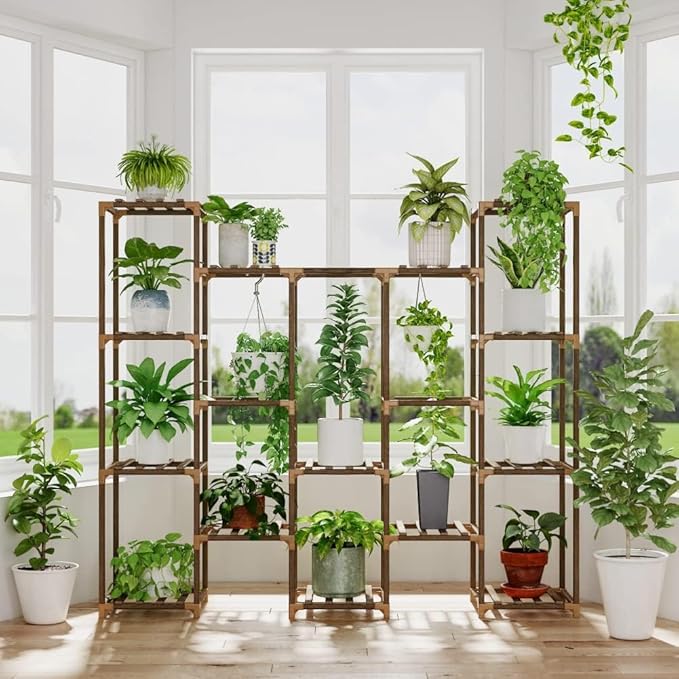 Bamworld Large Hanging Plant Stand Indoor Tall Plant Shelf Outdoor 14 Pots Large Plant Rack for Living Room Patio, Balcony and Garden by Bamworld