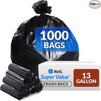Reli. 13 Gallon Trash Bags | 1000 Bags | Black | Tall Kitchen | Strong | Garbage by Reli