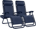 Best Choice Products Set of 2 Adjustable Steel Mesh Zero Gravity Lounge Chair Recliners w/Pillows and Cup Holder Trays - Navy by BestChoiceProducts