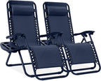 Best Choice Products Set of 2 Adjustable Steel Mesh Zero Gravity Lounge Chair Recliners w/Pillows and Cup Holder Trays - Navy by BestChoiceProducts