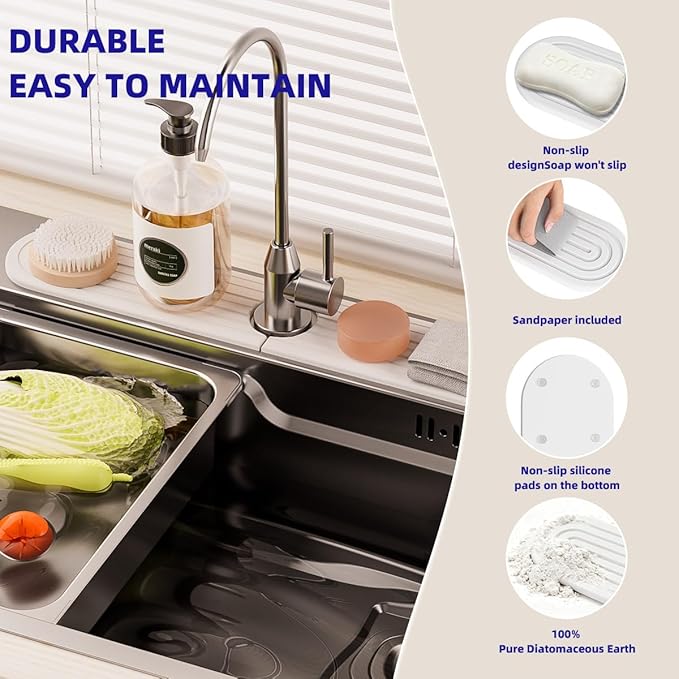 PEKER Faucet Mat for Kitchen Sink 19.7" – Diatomite Fast Drying Stone Sink Tray - Image 7