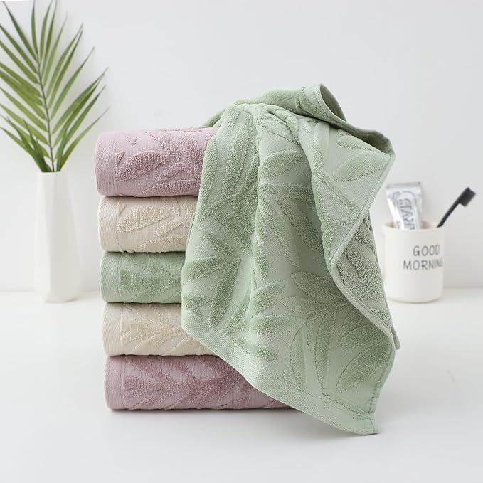Pidada Hand Towels Set of 2 Leaf Pattern 100% Cotton Absorbent Soft Decorative - Image 7