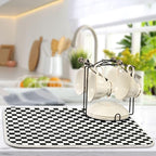 Black White Checkered Pattern Dish Drying Mat - Image 5