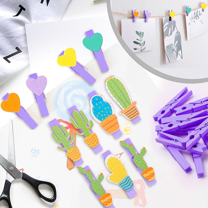 50PCS Colored Wooden Clothespins, 2.9inch Purple Clothes Pins - Image 5