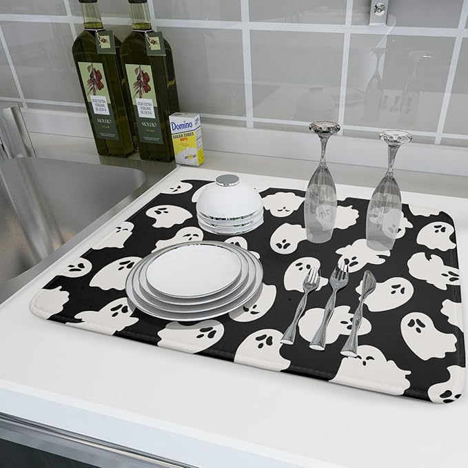 Halloween Dish Drying Mat for Kitchen Counter Cute Ghost Holiday Super - Image 6