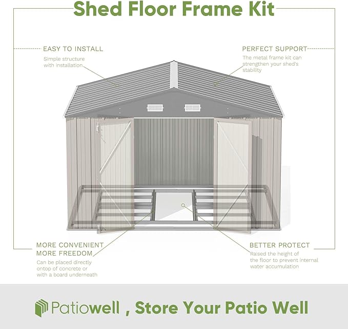 Patiowell 10 x 8 FT Outdoor Storage Shed with Floor Frame, Large Garden Tool Metal Shed with Sloping Roof and Double Lockable Door for Backyard Garden Patio Lawn,Brown - Image 3