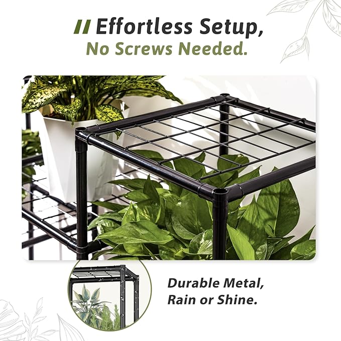 Metal Plant Stand Outdoor 63" Tall Plant Shelf for Plants 14-Tier Large Plant Sheves for Indoor Plants Living Room Heavy Duty Rack Garden Balcony Patio Hanging Planter - Image 5