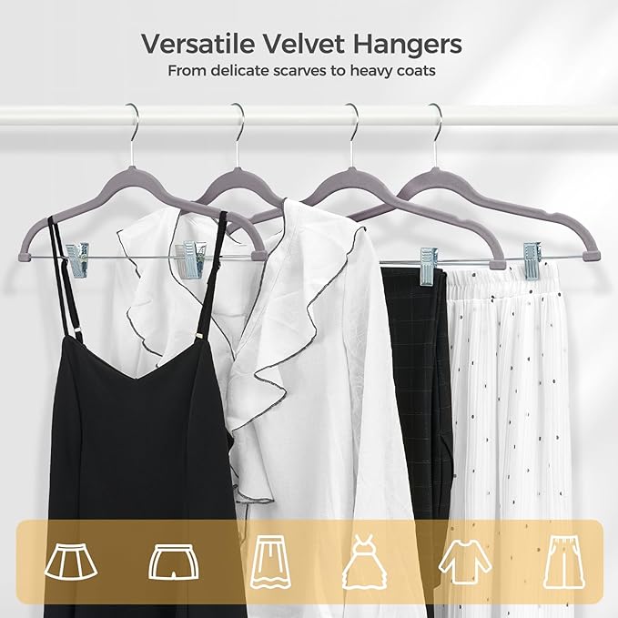 HOUSE DAY Velvet Hangers with Adjustable Clips 20 Pack, Non-Slip Suit Organizer - Image 3