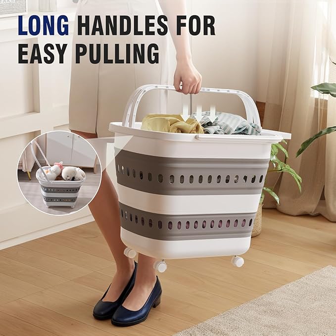 TECHMILLY Collapsible Plastic Laundry Basket Hamper - Image 3