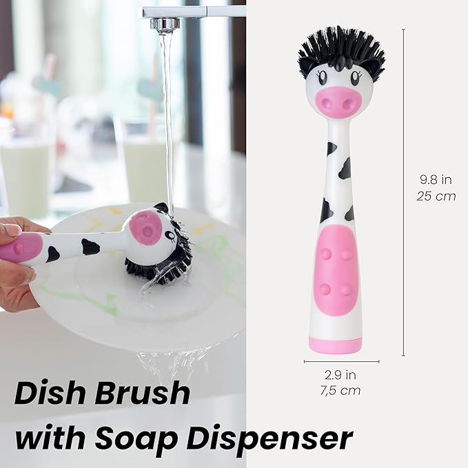 Vigar Moo Cow-Shaped Soap Dispensing Dish Brush, Dish Brush - Image 2