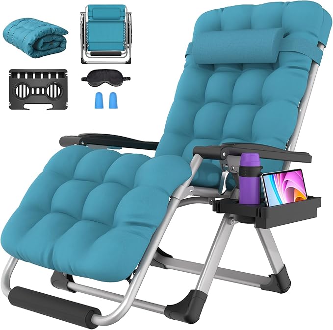 Suteck Oversized Zero Gravity Chair, 29In XL Outdoor Recliner Chair w/Removable Cushion&Headrest, Camping Lounge Chair w/Upgraded Lock&Footrest, Reclining Patio Chairs for Indoor Outdoor,500LBS by Suteck