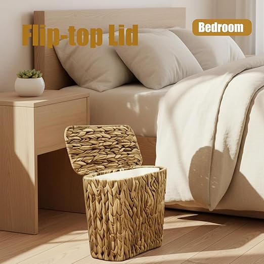 Yatmung Wicker Trash Can Small Bathroom Trash Can - Image 3