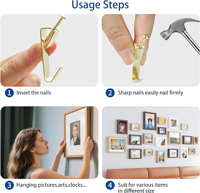 Aynoo 304 Pieces Picture Hanging Kit, Coat and Towel Wall Hooks, 4 Size Picture - Image 6