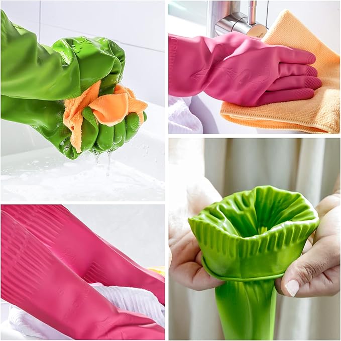 Dishwashing gloves 2 Pairs for kitchen, Rubber cleaning gloves, Long dish - Image 4