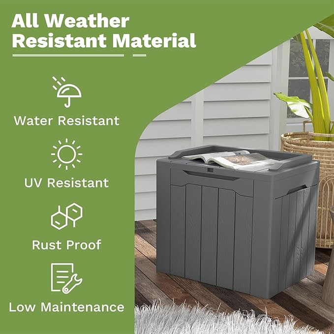 Patiowell 30 Gallon Resin Deck Box, Outdoor Storage Box for Patio Furniture, Deliveries, Pool Supplies,Waterproof and Lockable, Grey - Image 3