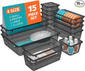 15 PCS Clear Plastic Drawer Organizer Set, 4-Size Acrylic Drawer Storage Trays by SpaceHacks