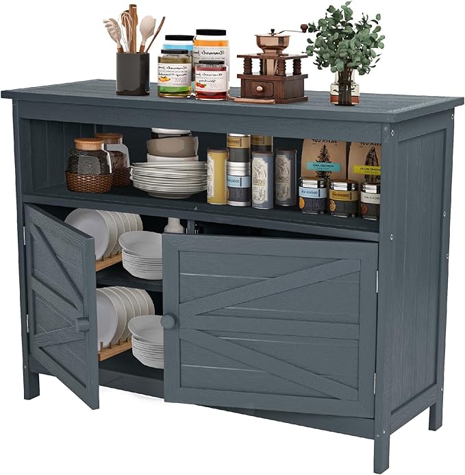 HIPS All-Weather Outdoor Storage Cabinet,Outdoor Sideboard with Magnetic Doors,3-Shelves Patio Storage Cabinet, Used for Garden,Buffet Cabinet,TV Stand, Bar Table,Balcony by CONGFUTT