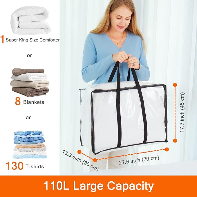 Vieshful 3 Pack Clear Storage Bags 110L Over-Sized Clothes Bags - Image 2