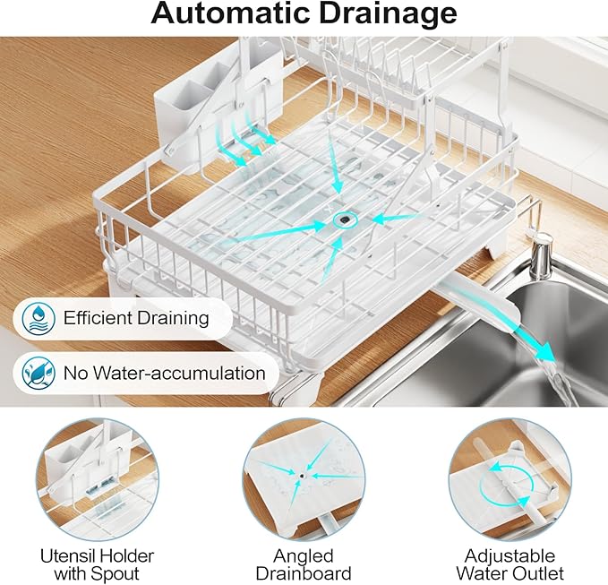 GSlife Large Dish Drying Rack 2 Tier, Expandable Kitchen Dish Drainer - Image 4