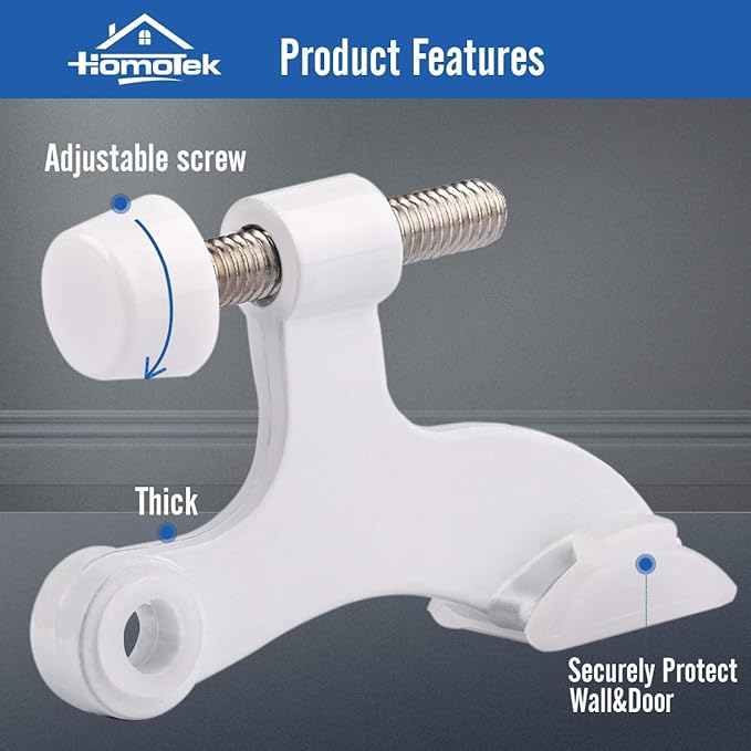 HOMOTEK 6 Pack Hinge Pin White Door Stopper, Adjustable Deluxe Heavy Duty Door - Image 2
