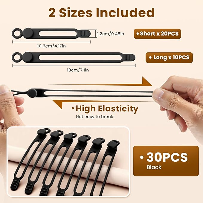 30 Pcs Silicone Cable Ties, Reusable Data Cable Organizer Wire Organizers - Image 2