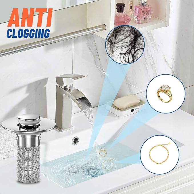 2024 New Pop Up Bathroom Sink Drain Strainer Hair Catcher, Sink Drain Stopper - Image 2