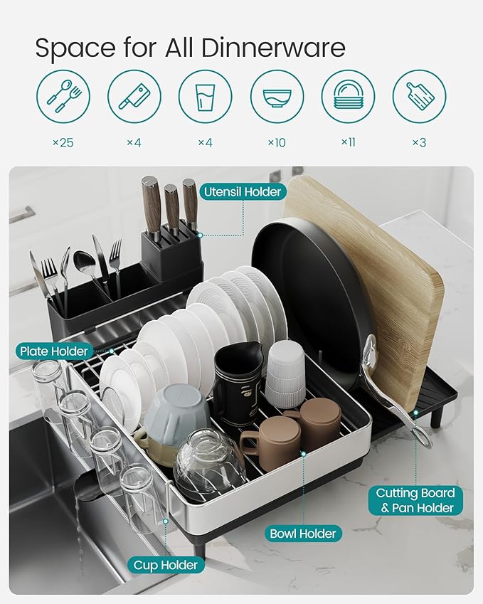 SONGMICS Large Dish Drying Rack, Expandable Dish Dryer - Image 6