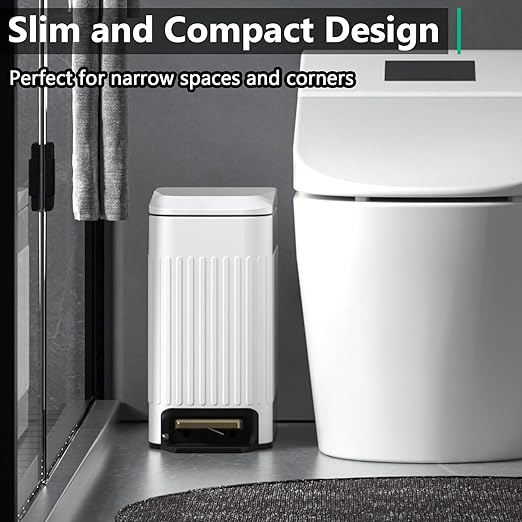 Small Bathroom Trash Can with Lid Soft Close-6L/1.6 Gal Slim Step Garbage - Image 2
